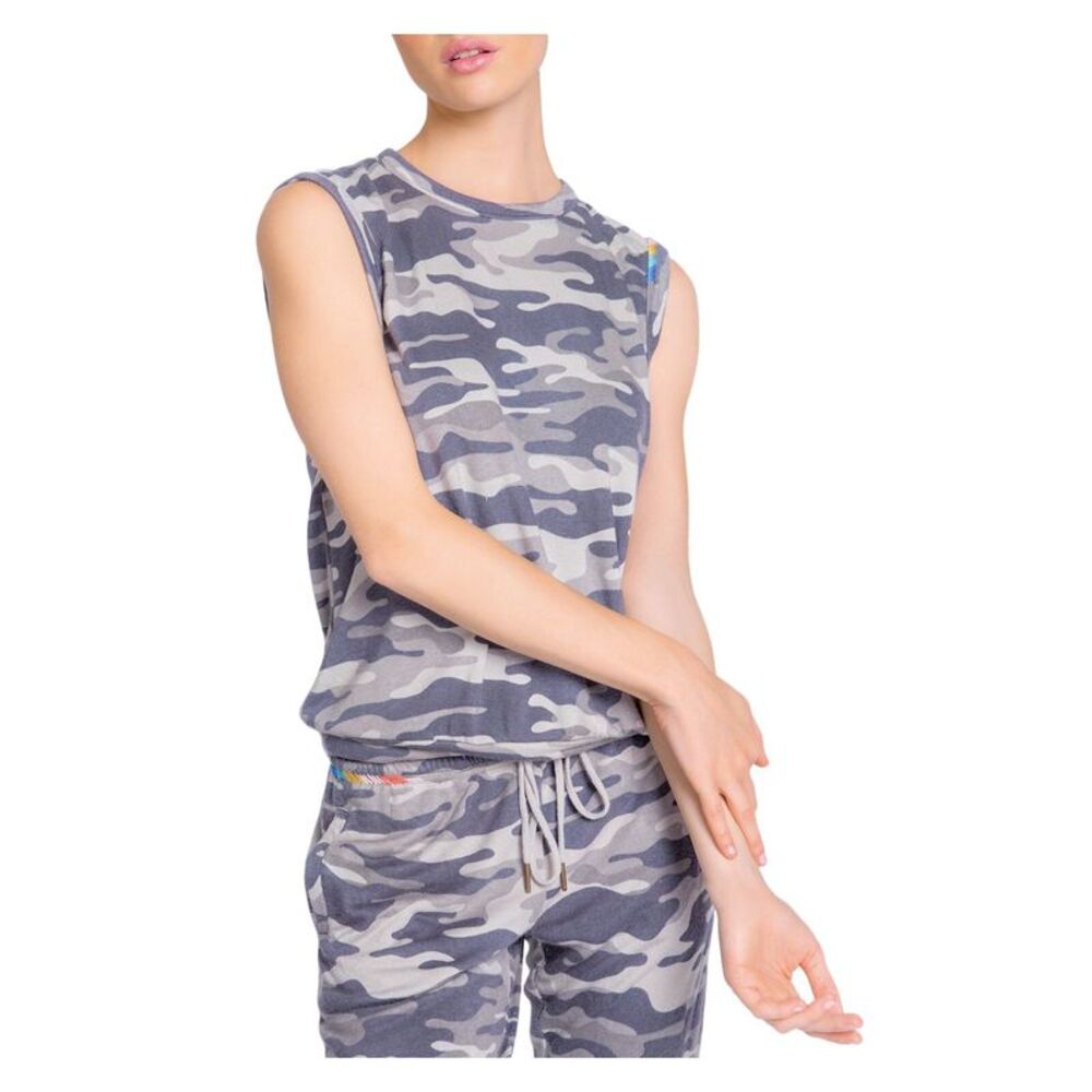 P.J.SALVAGE Intimates Gray Banded Tank Camouflage Sleep Shirt Pajama Top L